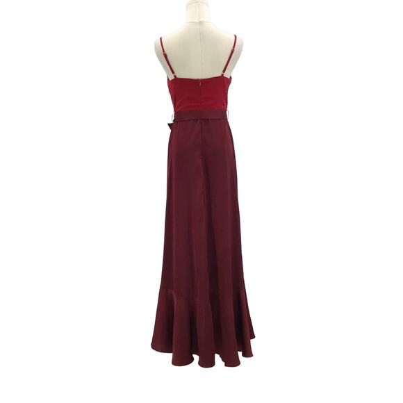 LULU'S SZ S Burgundy Double Darling Adjustable Strap Ruffled Maxi Dress NEW B155 - Picture 4 of 9